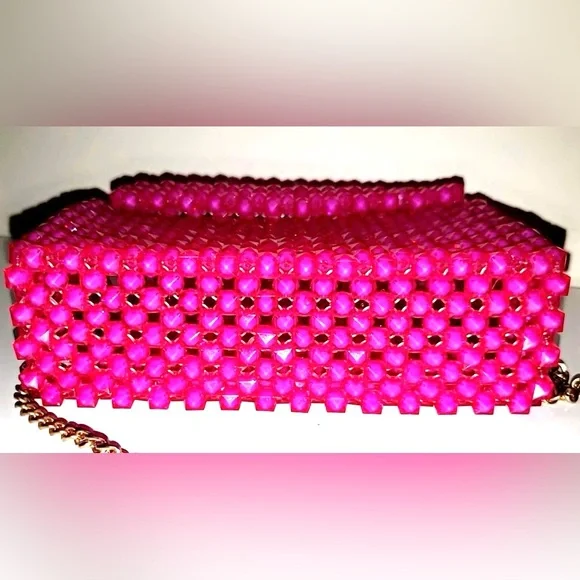 Handmade Woven Beads Crossbody / HandBag with Gold Chain Strap NEW - Picture 4 of 17